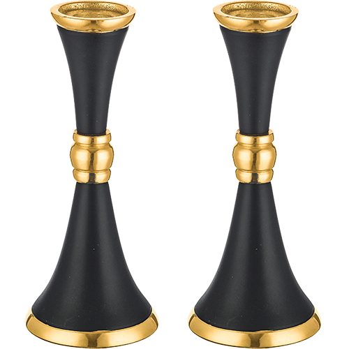 [[ זוג פמוטי אלומיניום מהודרים - שחור וזהב 18 ס"מ