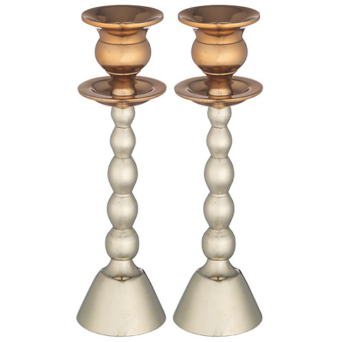 [[ זוג פמוטי אלומיניום מהודרים - כסף ורוז גולד 21 ס"מ