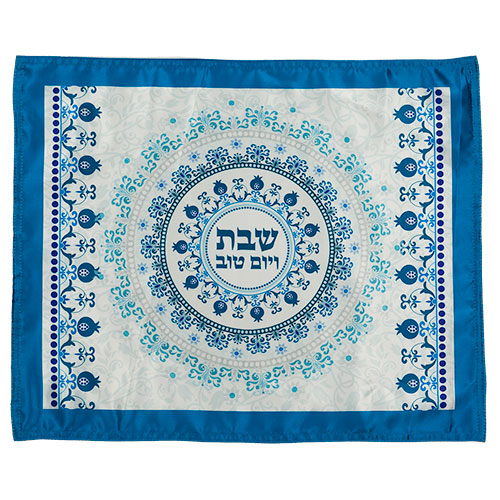 כיסוי חלה בד מהודר מודפס דגם "רימונים כחול" 5