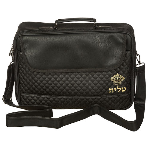 תיק טלית גדול גוון שחור פיו מפואר אותיות בולטות "כתר זה