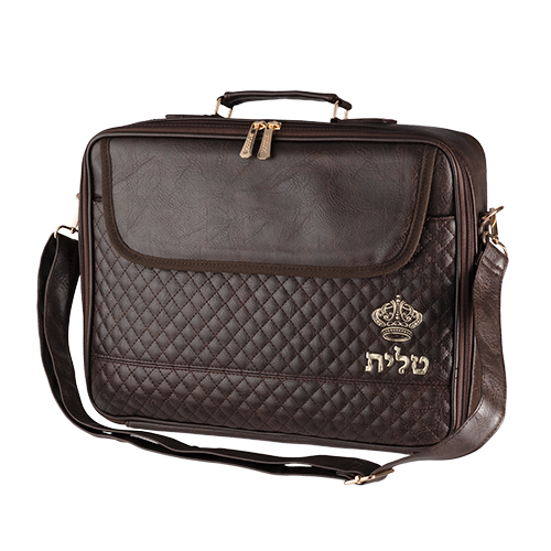 תיק טלית גדול גוון חום כהה פיו מפואר אותיות בולטות "כתר" 43X36 ס"מ
